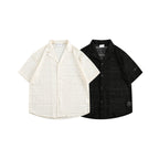 Couple Hollow Pattern Cuban Collar Short Sleeve Shirt