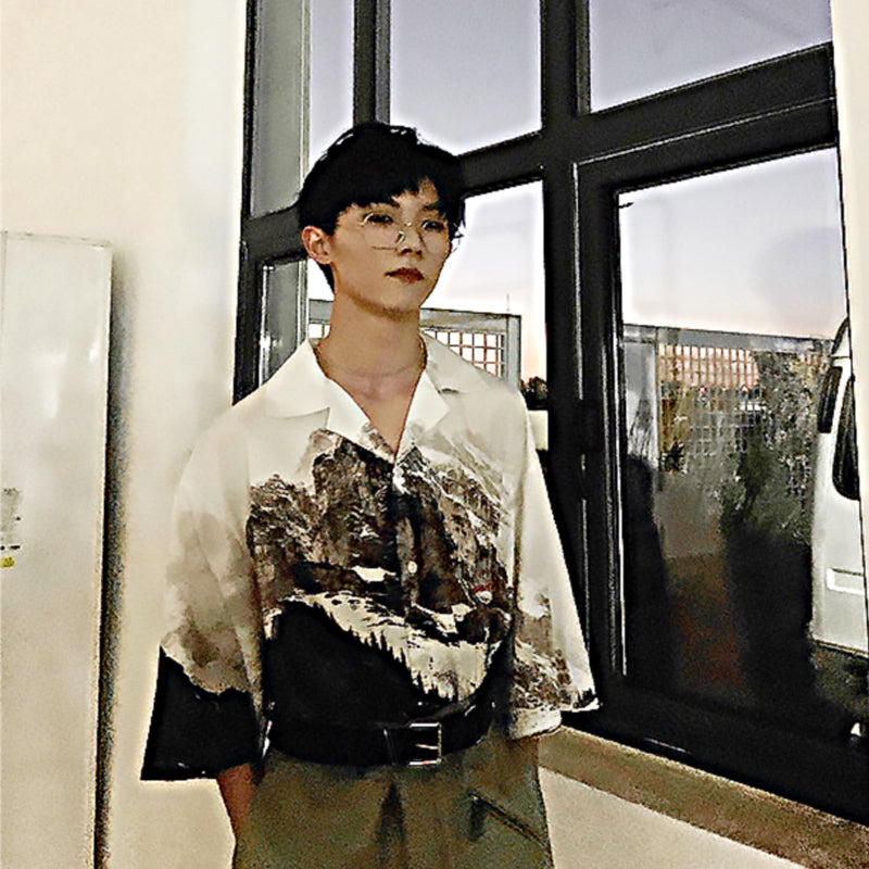 Cuban Collar Short Sleeved Shirt