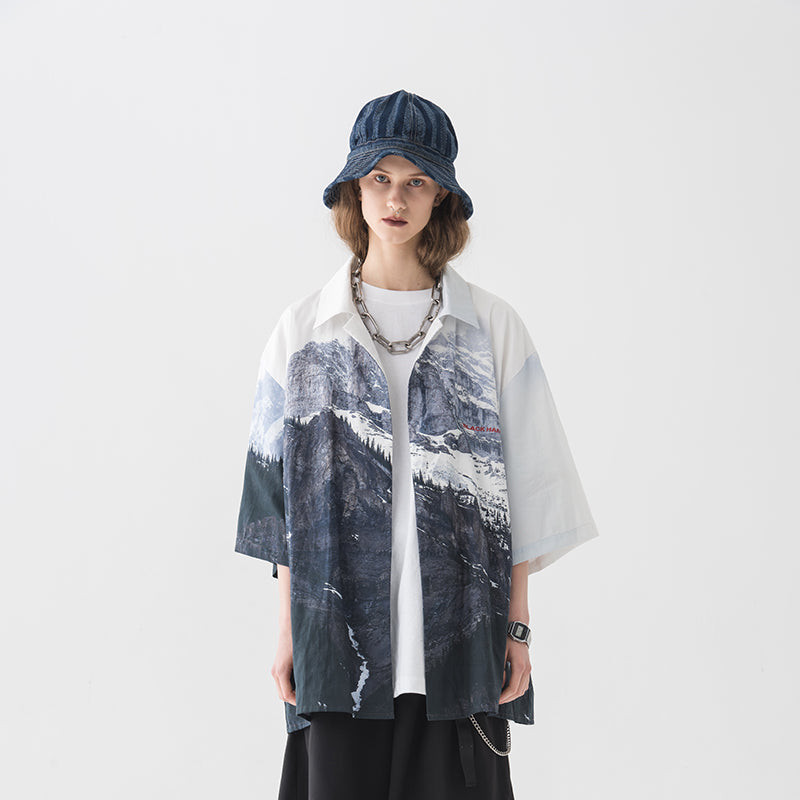 Cuban Collar Short Sleeved Shirt