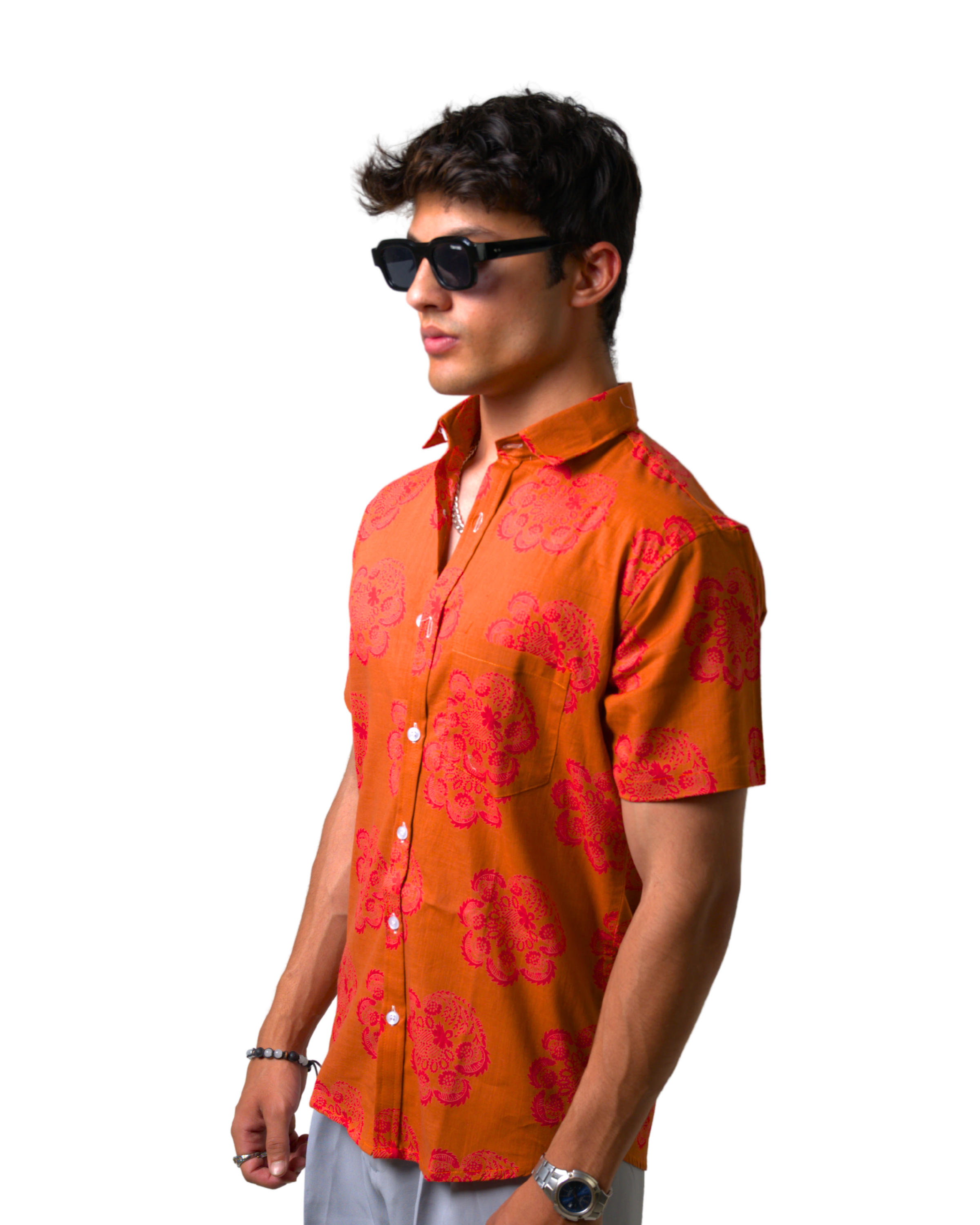 Sienna Sunset Paisley Print Cuban Collar Shirt