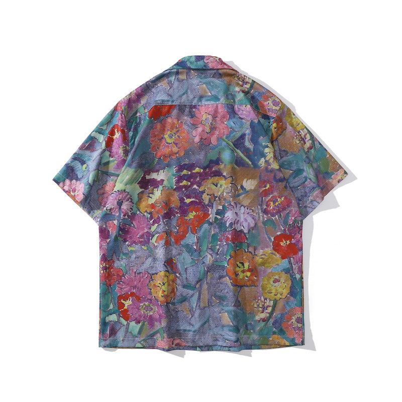 Men's Summer Cuban Collar Short Sleeve Printed Shirt Top