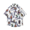 Cuban Collar Short Sleeve Cartoon Full Print Shirt American