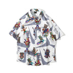 Cuban Collar Short Sleeve Cartoon Full Print Shirt American