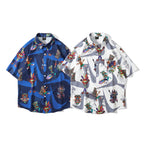 Cuban Collar Short Sleeve Cartoon Full Print Shirt American
