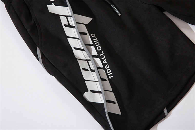 Printed Chinese Style Black Casual Hip-hop Trend Loose Five-point Pants