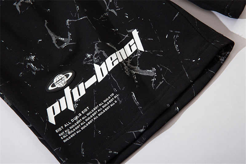 Printed Chinese Style Black Casual Hip-hop Trend Loose Five-point Pants