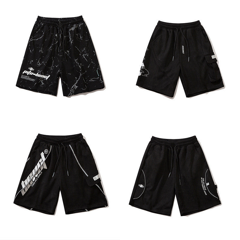 Printed Chinese Style Black Casual Hip-hop Trend Loose Five-point Pants