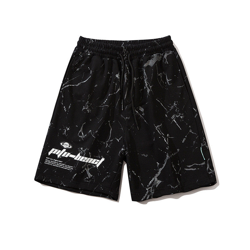 Printed Chinese Style Black Casual Hip-hop Trend Loose Five-point Pants