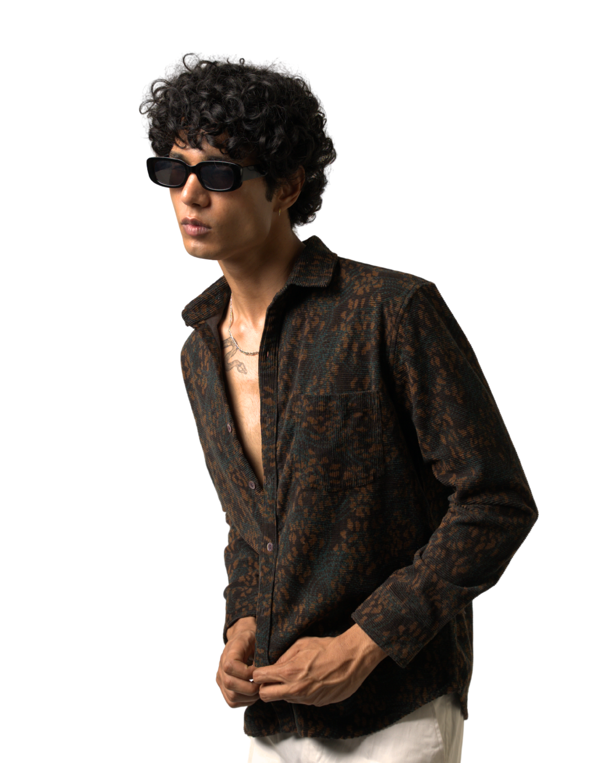 Brown Black Corduroy Shaket for Casual and Streetwear Style