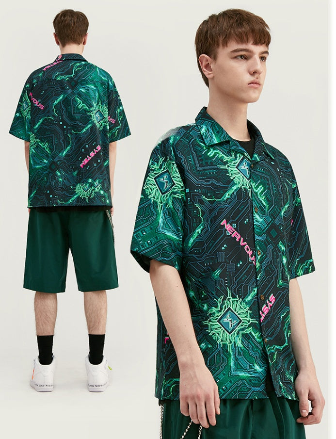 Cuban collar short sleeve shirt