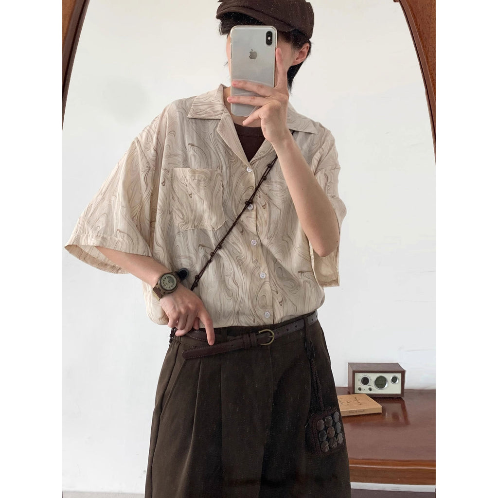 Summer Pattern Cuban Collar Short Sleeve