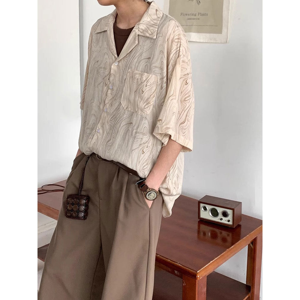 Summer Pattern Cuban Collar Short Sleeve