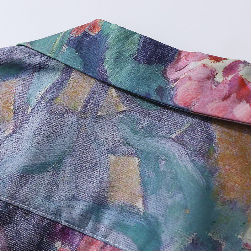 Men's Summer Cuban Collar Short Sleeve Printed Shirt Top