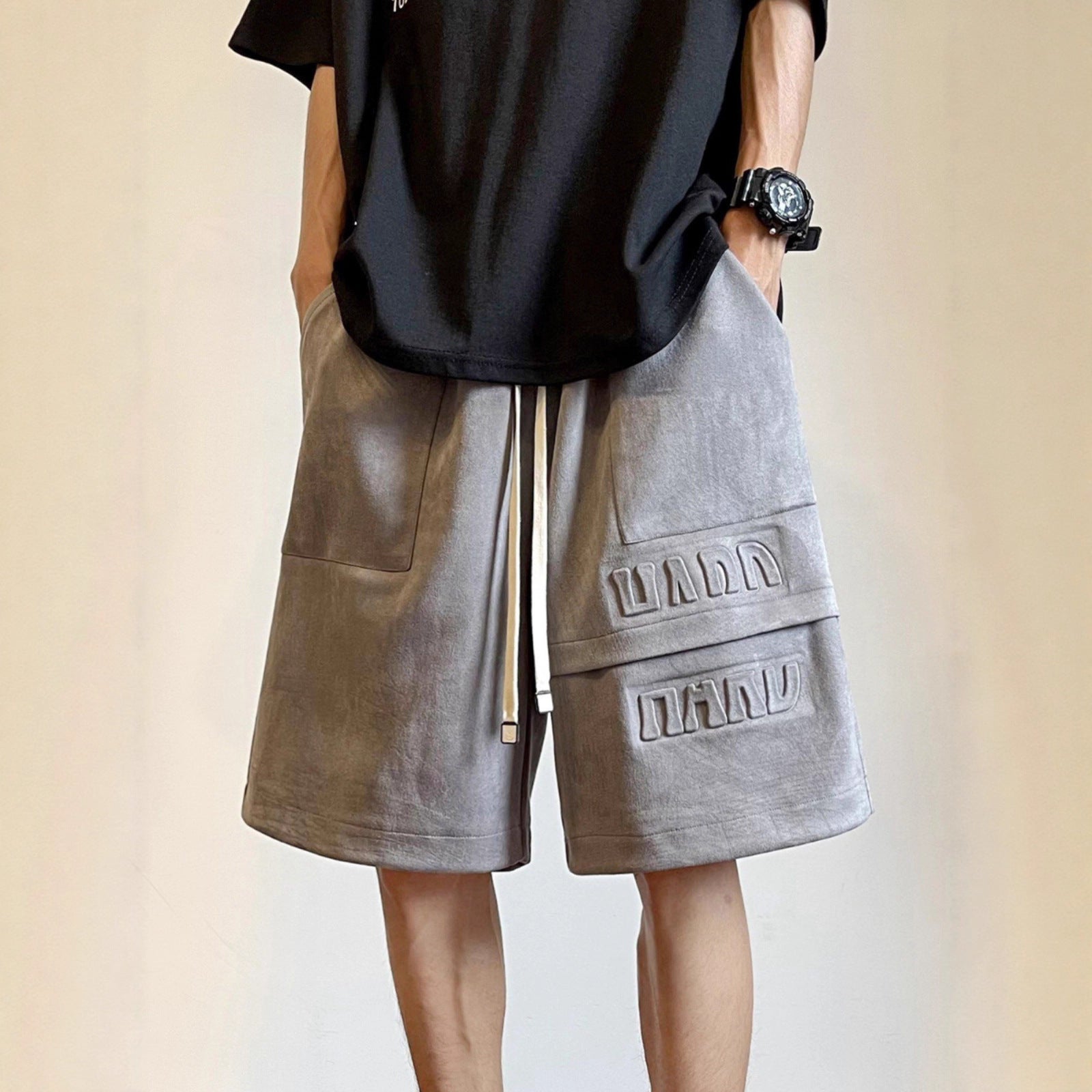 Heavyweight Casual Capri-length Suede Shorts