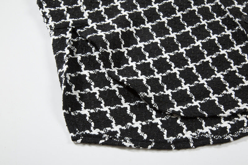 High Street Trend Black And White Plaid Lapel Shirt Jacket