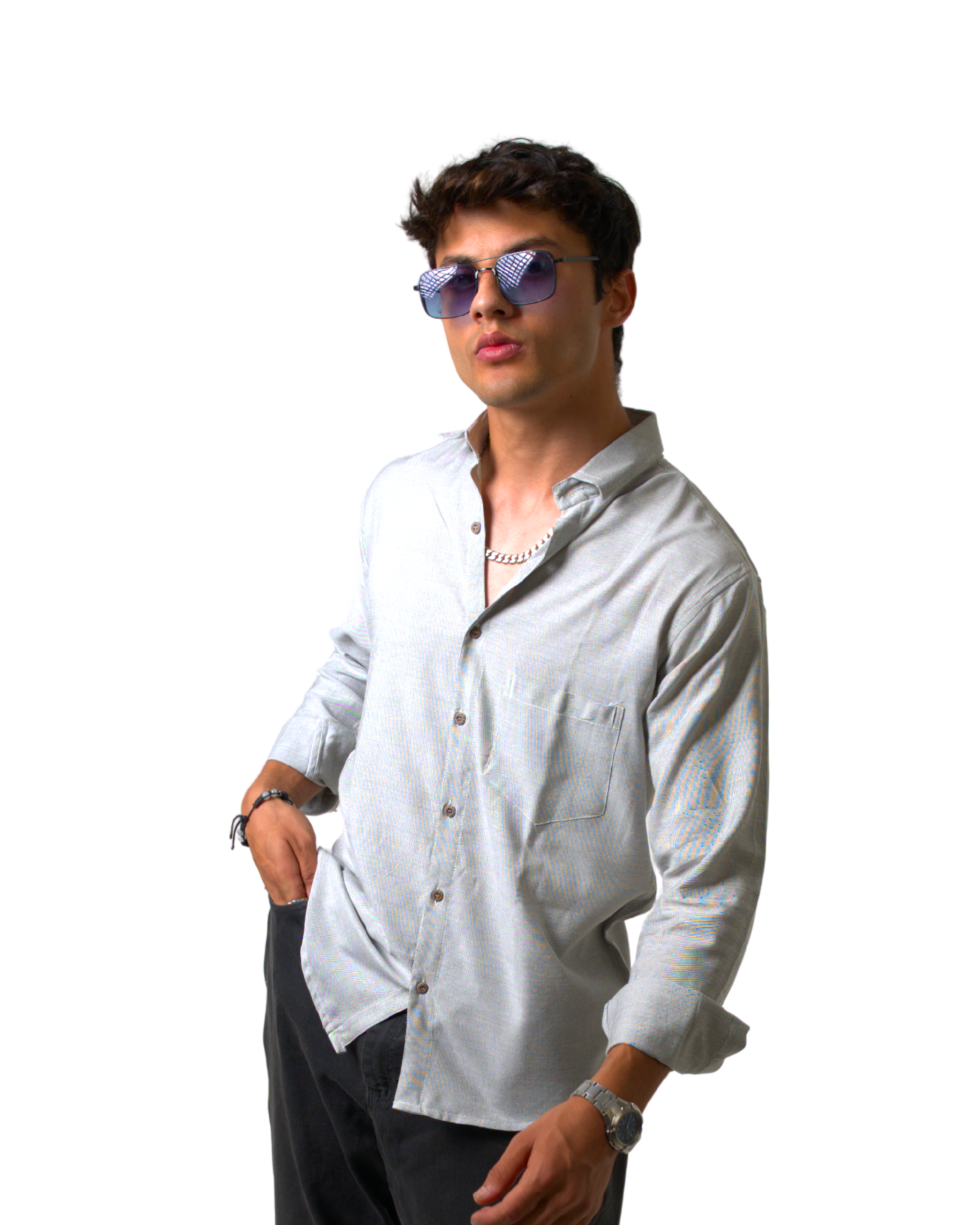 Men's Light Gray Button-Down Shirt