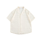 Couple Hollow Pattern Cuban Collar Short Sleeve Shirt