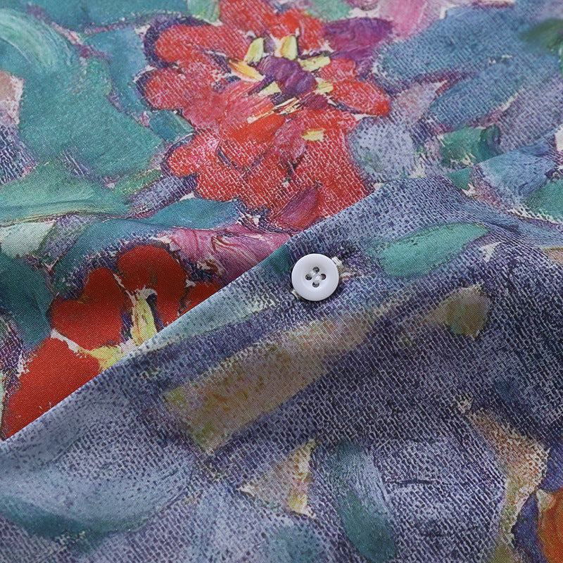 Men's Summer Cuban Collar Short Sleeve Printed Shirt Top