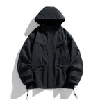 Japanese Style Retro Zippered Pocket Hooded Loose Fit Functional Shell Jacket