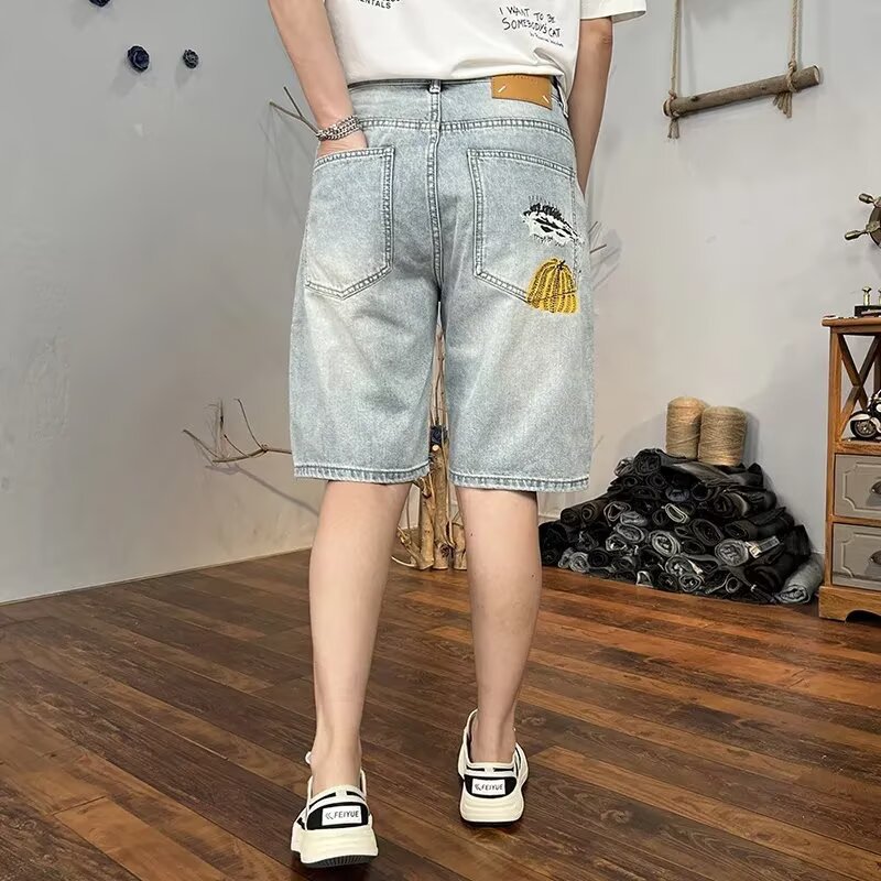 Retro Distressed Light-wash Cropped Ripped Shorts