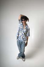 Blue Tropical Print Cotton Shirt