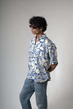 Blue Tropical Print Cotton Shirt