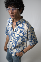Blue Tropical Print Cotton Shirt