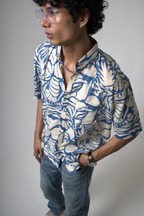 Blue Tropical Print Cotton Shirt