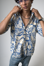 Blue Tropical Print Cotton Shirt