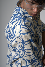 Blue Tropical Print Cotton Shirt