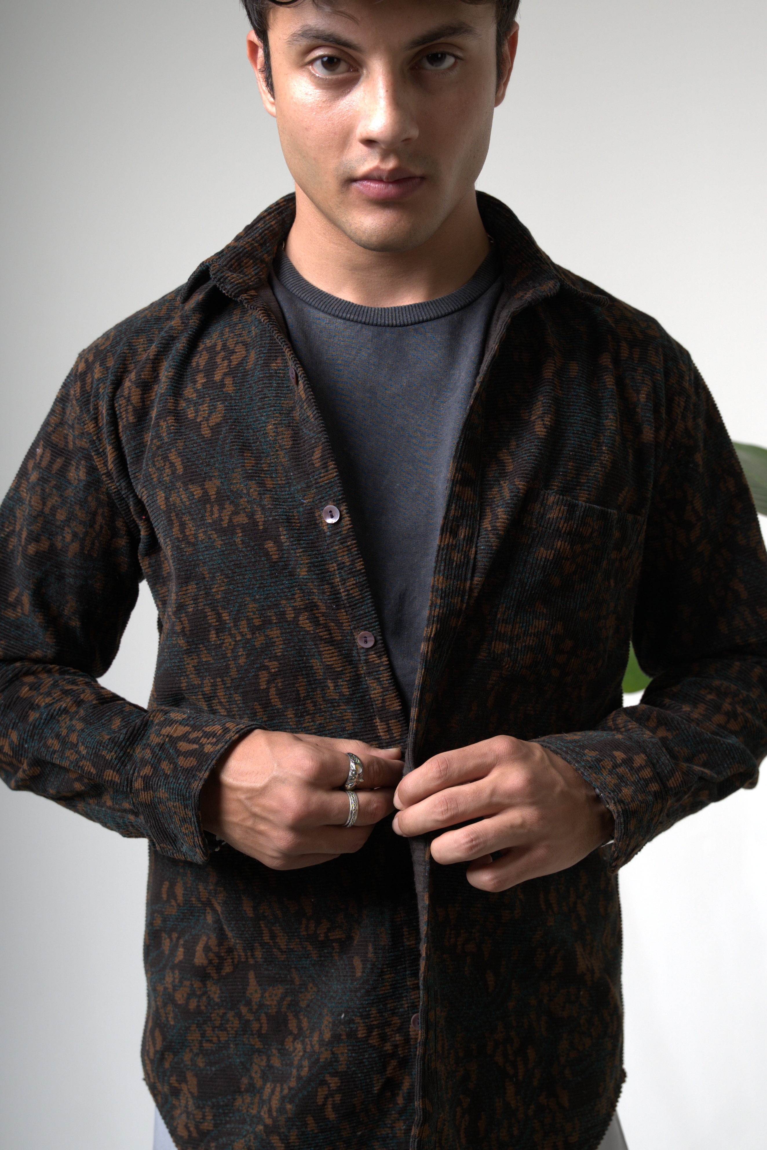 Brown Black Corduroy Shirt for Casual and Streetwear Style