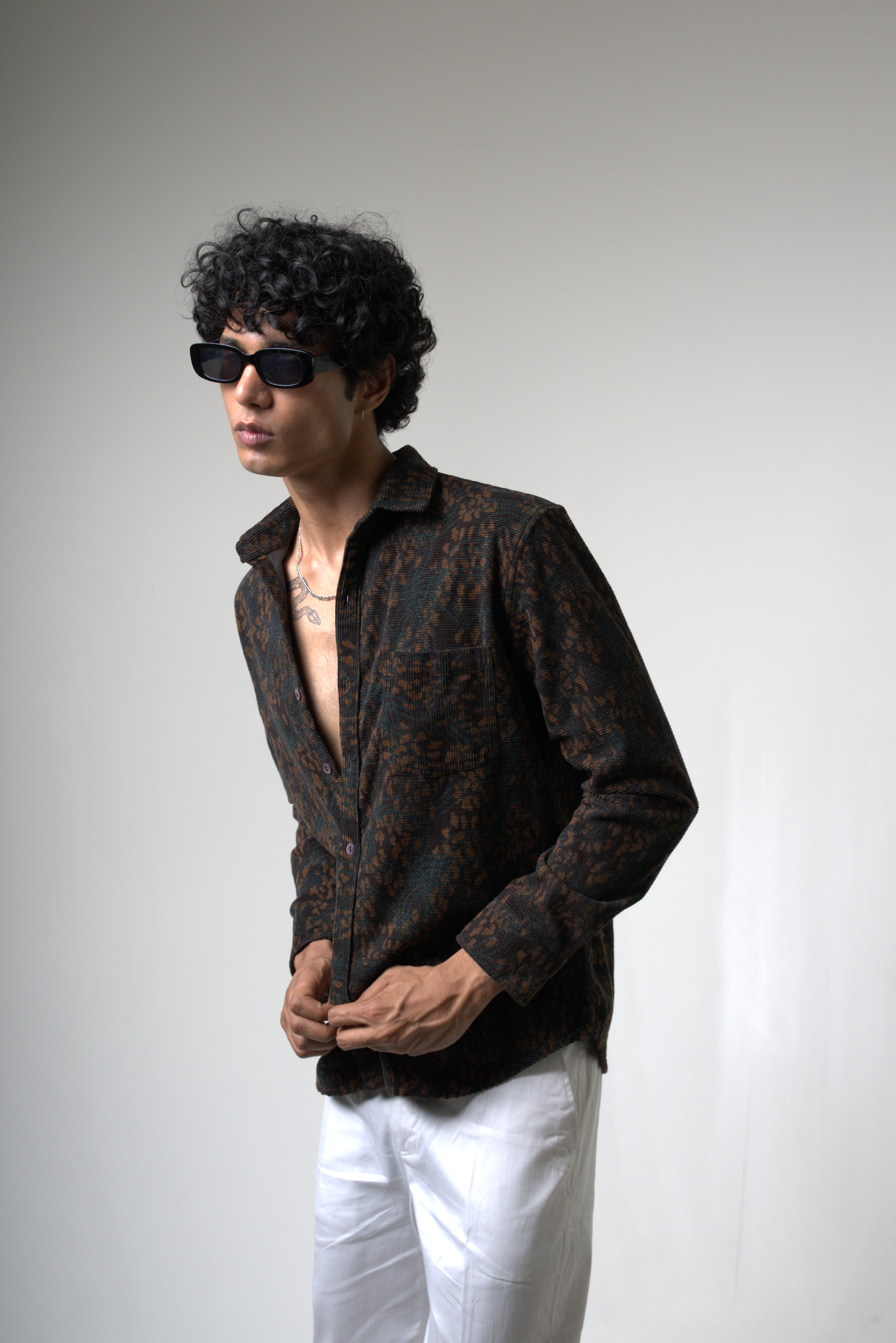 Brown Black Corduroy Shirt for Casual and Streetwear Style