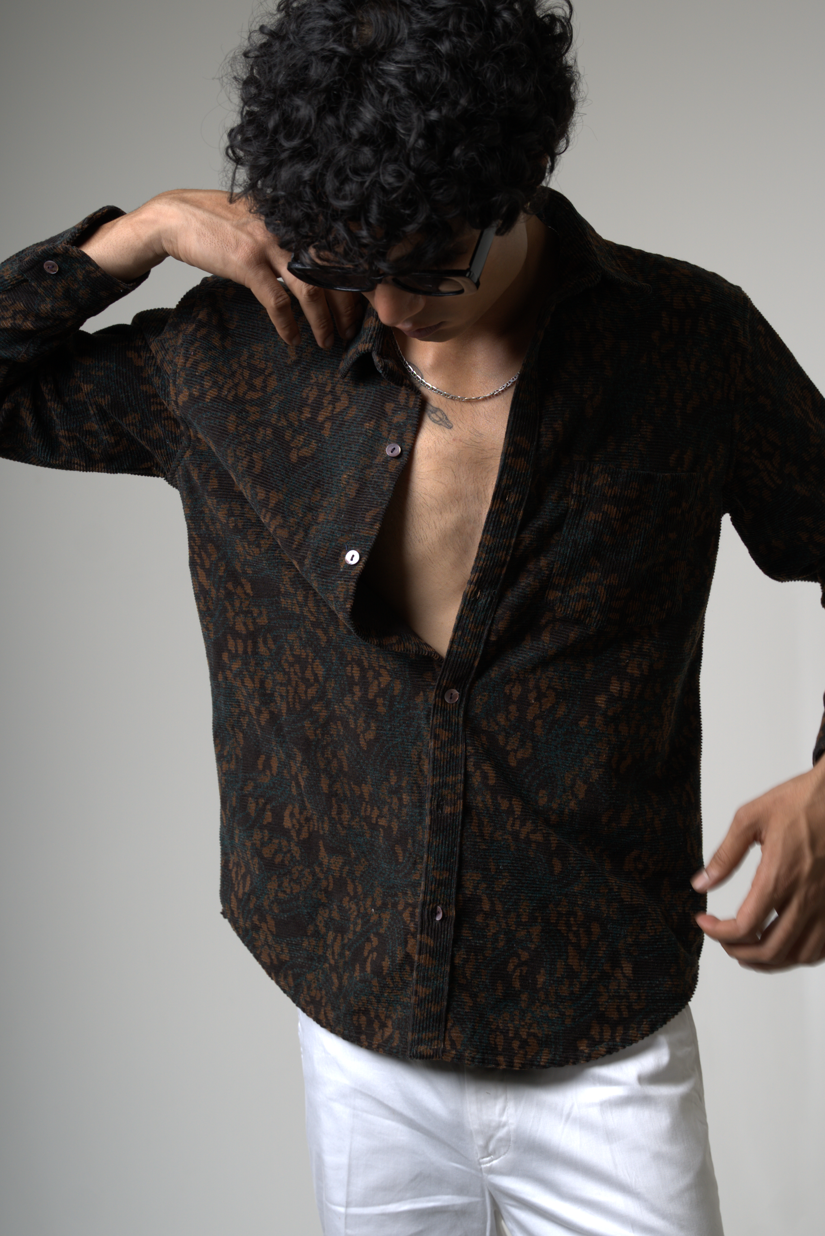 Brown Black Corduroy Shirt for Casual and Streetwear Style