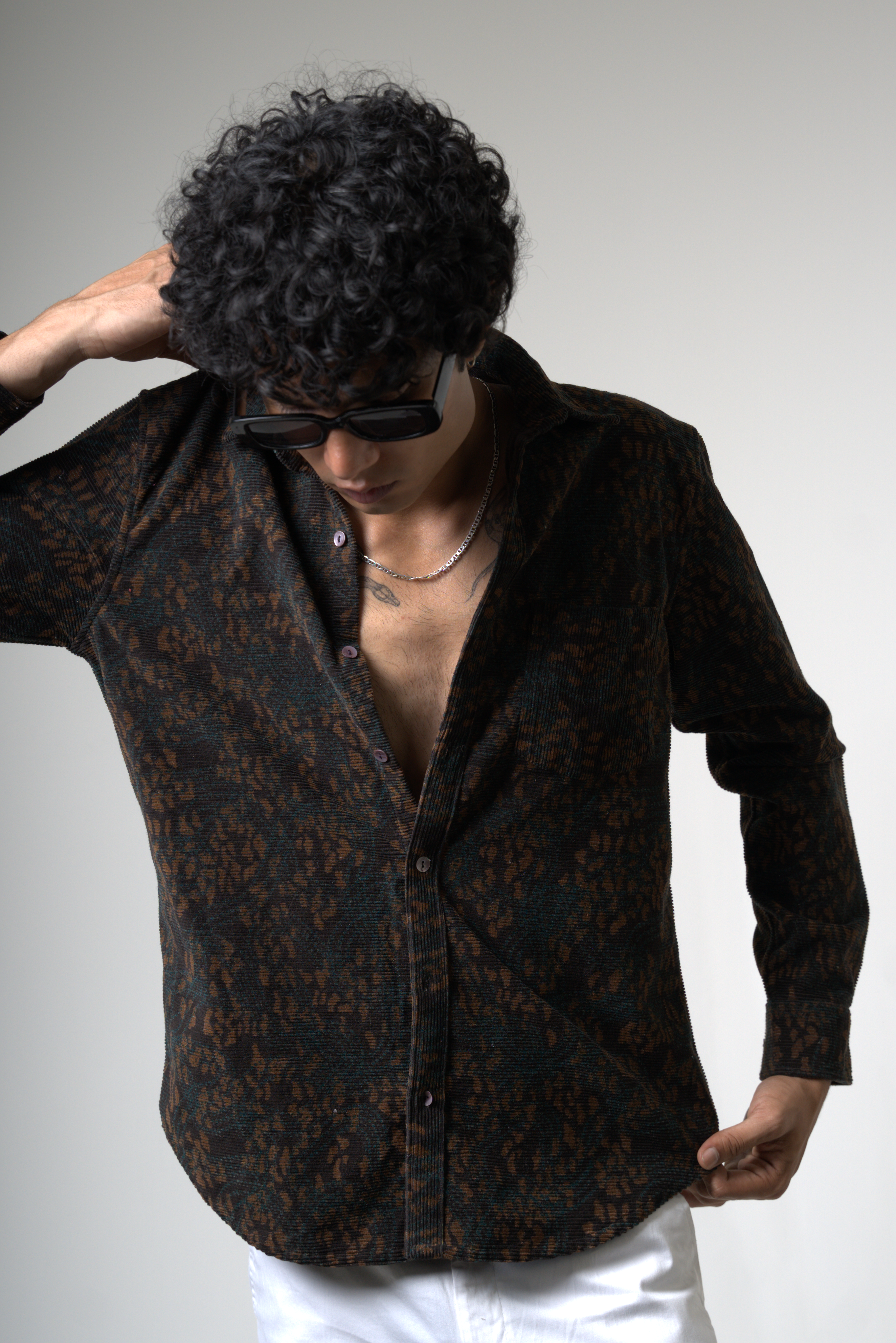 Brown Black Corduroy Shirt for Casual and Streetwear Style