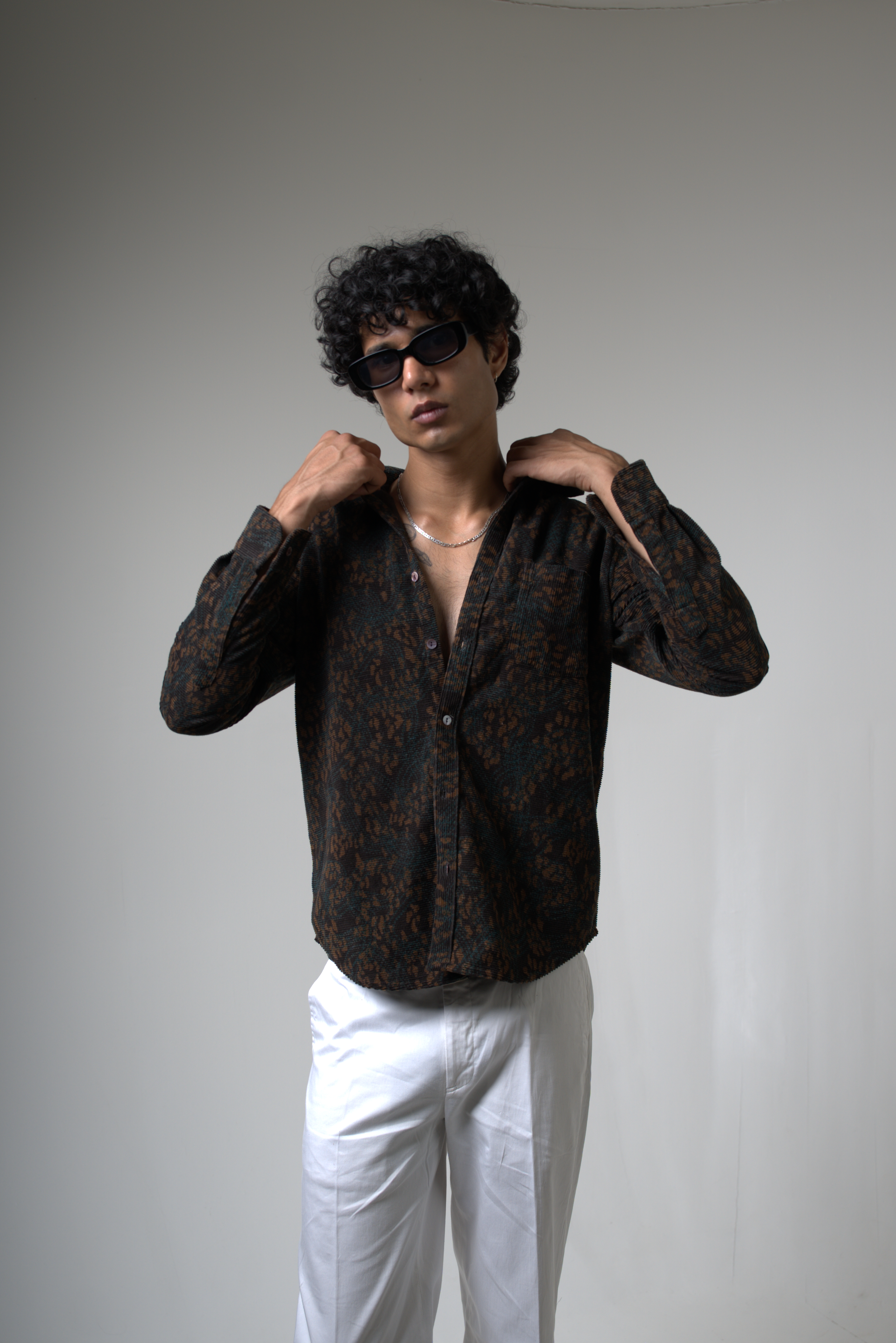 Brown Black Corduroy Shirt for Casual and Streetwear Style