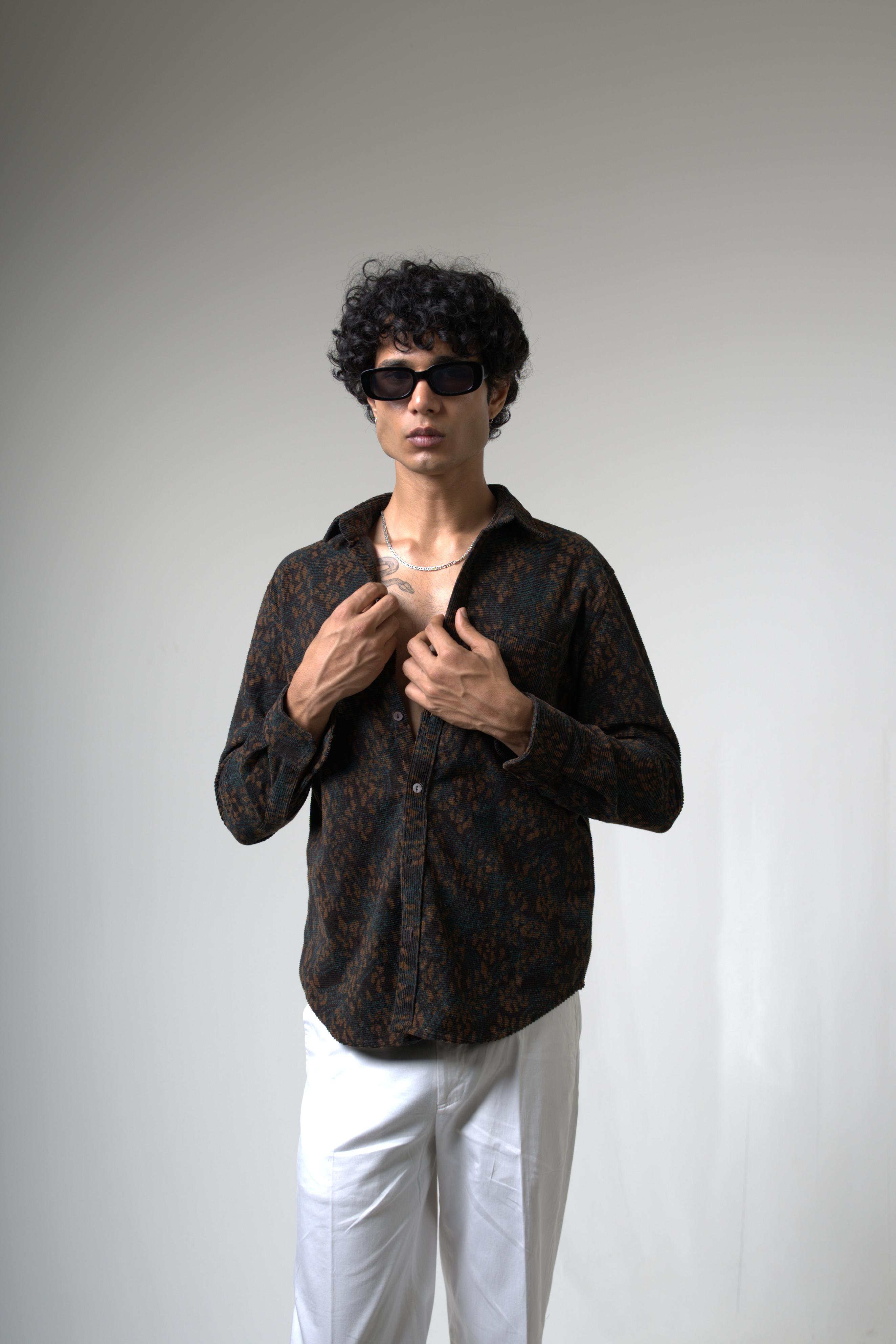 Brown Black Corduroy Shirt for Casual and Streetwear Style