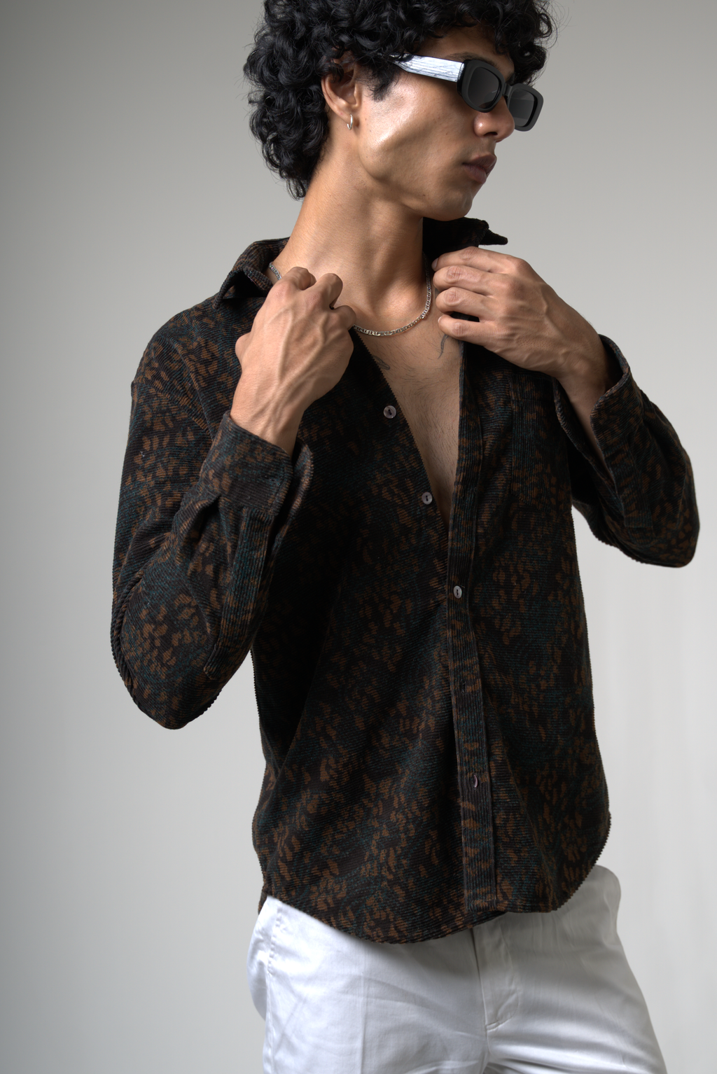 Brown Black Corduroy Shirt for Casual and Streetwear Style