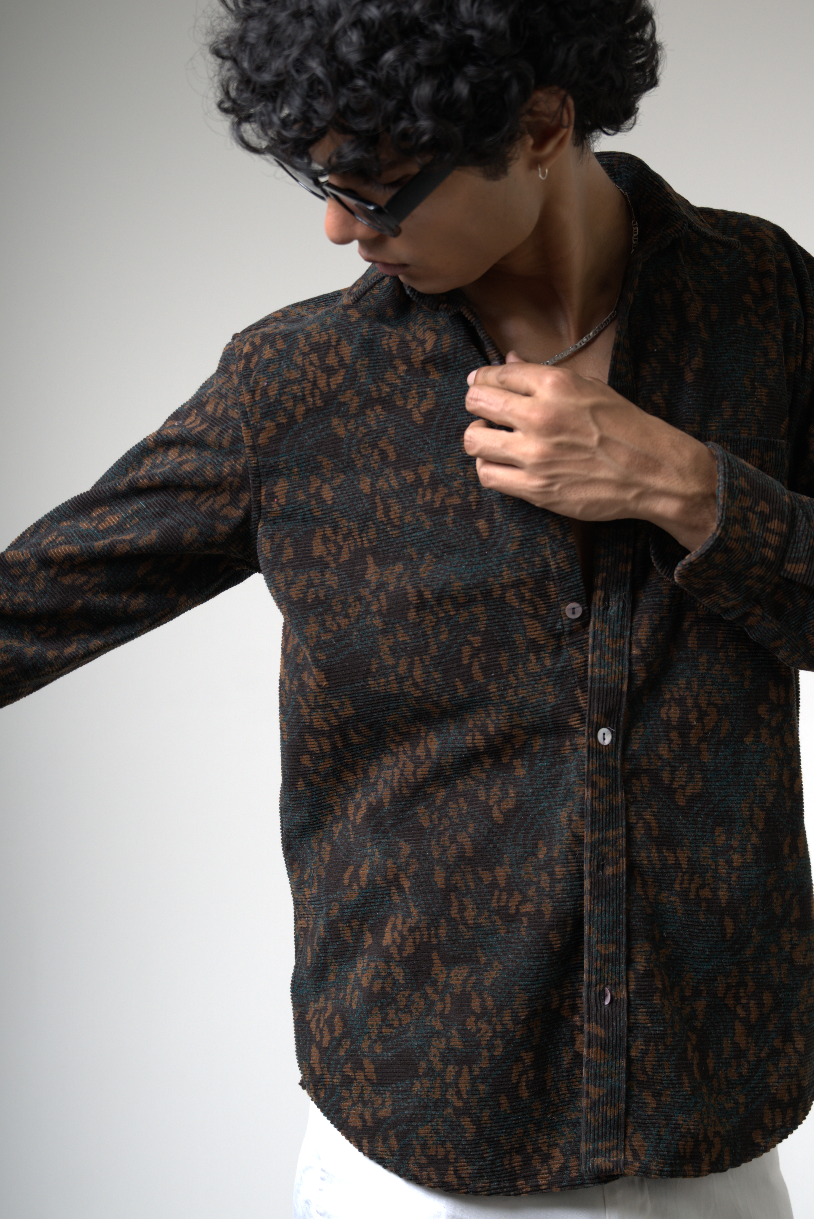 Brown Black Corduroy Shirt for Casual and Streetwear Style