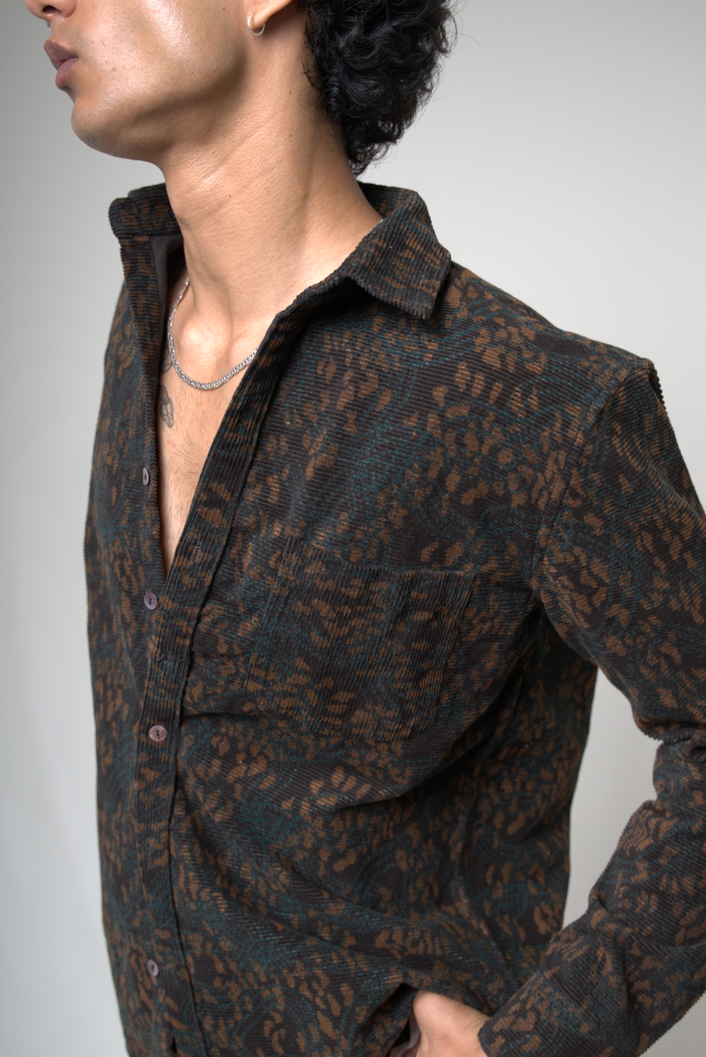 Brown Black Corduroy Shirt for Casual and Streetwear Style