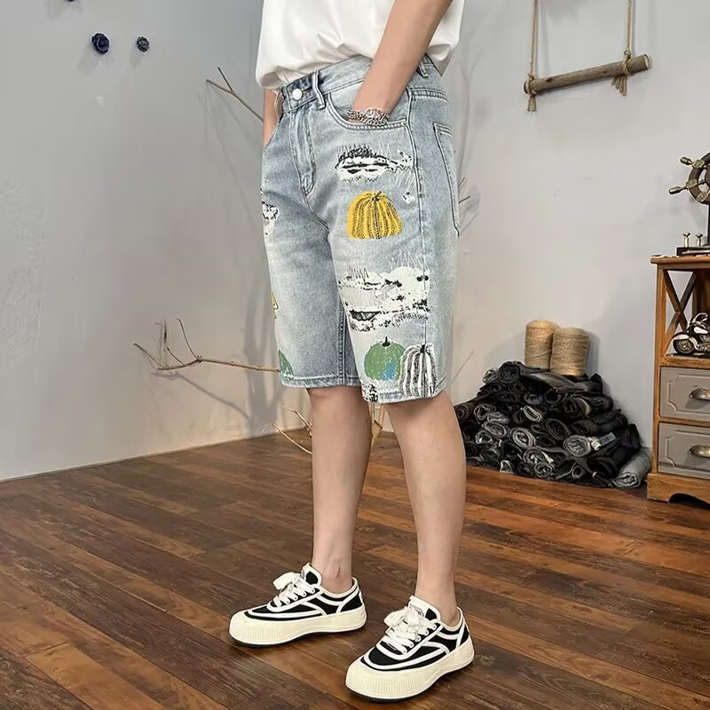 Retro Distressed Light-wash Cropped Ripped Shorts