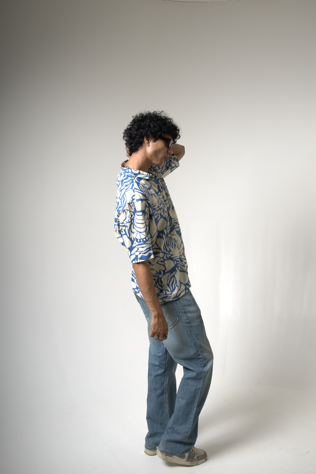Blue Tropical Print Cotton Shirt dripkaar.com