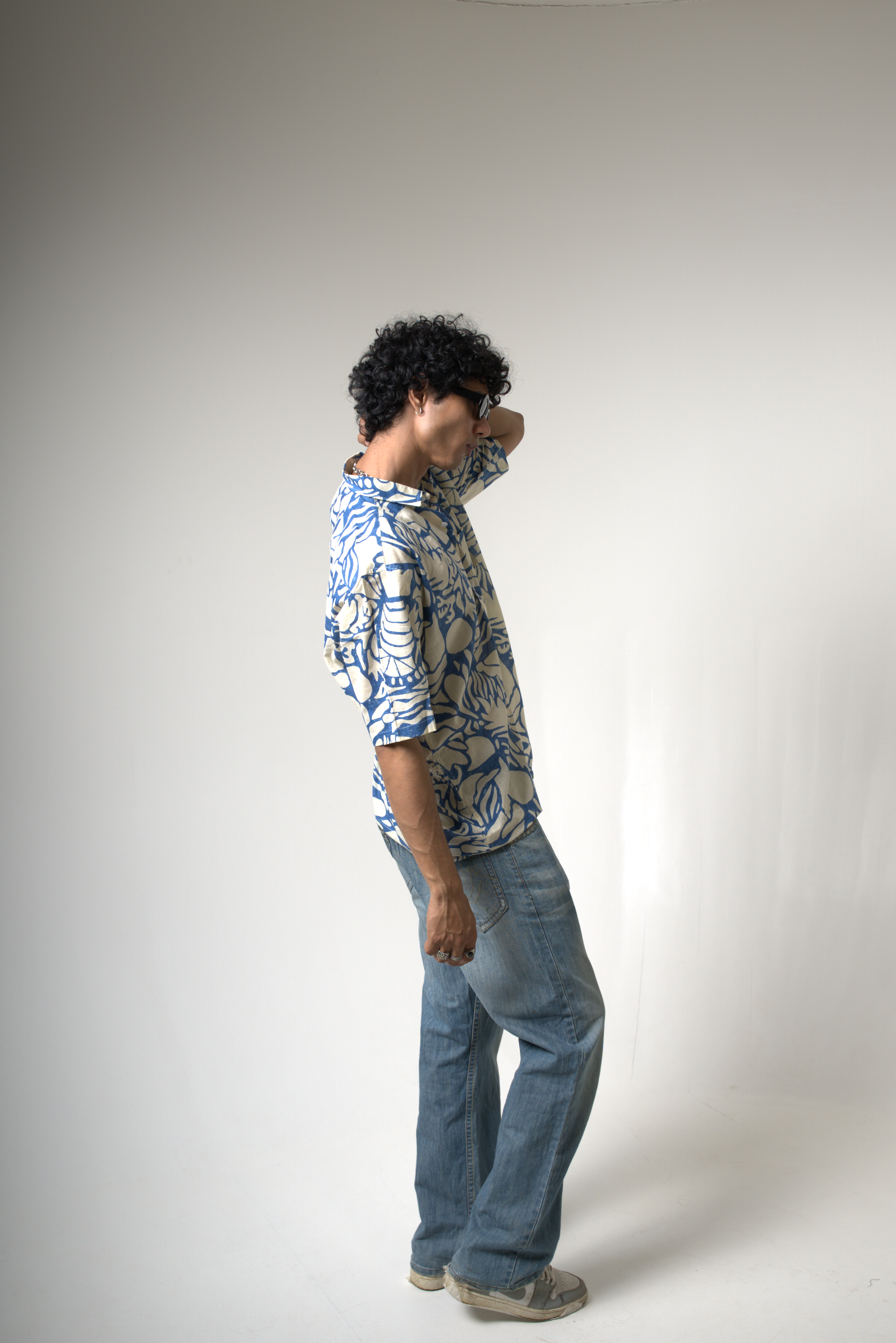 Blue Tropical Print Cotton Shirt dripkaar.com
