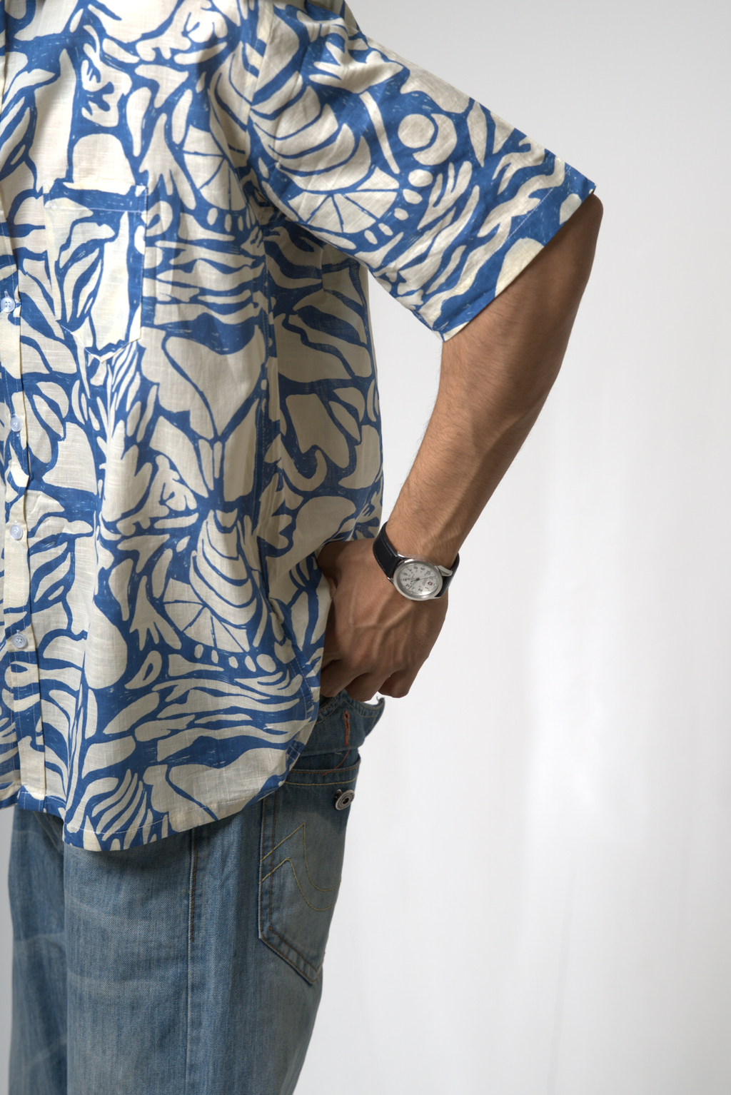 Blue Tropical Print Cotton Shirt dripkaar.com
