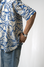 Blue Tropical Print Cotton Shirt dripkaar.com