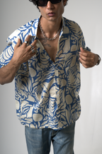 Blue Tropical Print Cotton Shirt dripkaar.com
