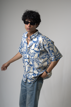 Blue Tropical Print Cotton Shirt dripkaar.com