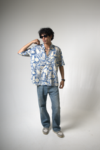 Blue Tropical Print Cotton Shirt dripkaar.com