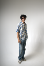 Blue Tropical Print Cotton Shirt dripkaar.com
