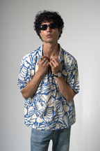 Blue Tropical Print Cotton Shirt dripkaar.com