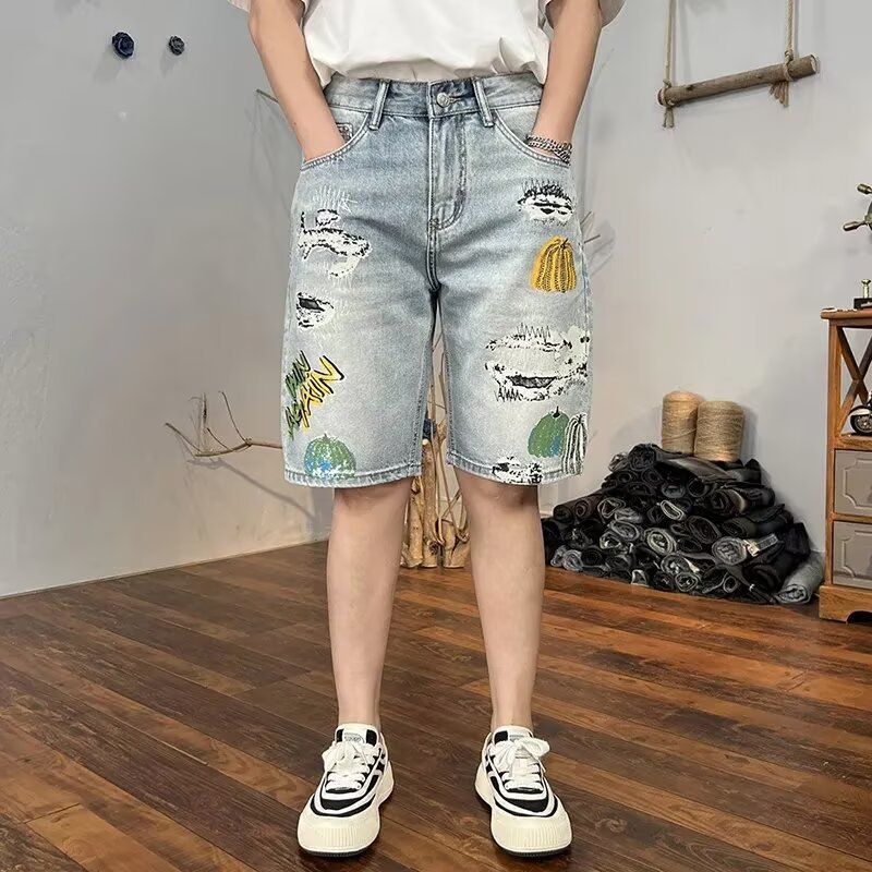 Retro Distressed Light-wash Cropped Ripped Shorts